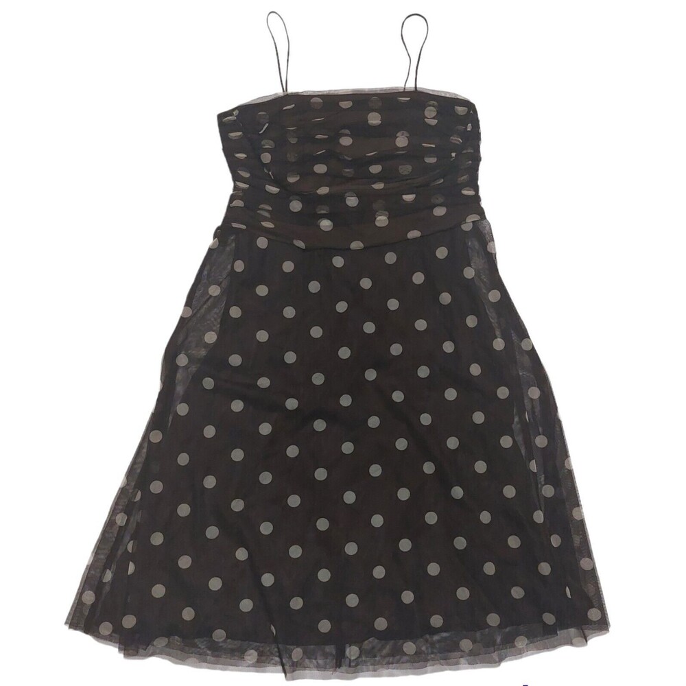 ELIZA J Dress Womens 16 XL Brown & White Polka Dot A Line Midi Spaghetti Strap